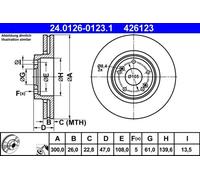 2x Disco de freno ventilado 24.0126-0123.1 ATE para RENAULT LAGUNA II