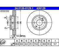 2x Disco de freno ventilado 24.0126-0129.1 ATE para HYUNDAI KIA