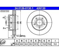 Disco de freno ATE 24.0126-0130.1 delantero, ventilado , 1 Pieza