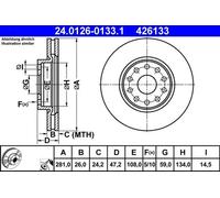 2x Disco de freno ventilado 24.0126-0133.1 ATE para LANCIA ALFA ROMEO
