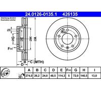 2x Disco de freno ventilado 24.0126-0135.1 ATE para KIA CARNIVAL I CARNIVAL II
