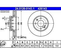 2x Disco de freno ventilado 24.0126-0143.1 ATE para KIA CARENS I Monospace