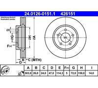 2x Disco de freno ventilado 24.0126-0151.1 ATE para FORD MAVERICK