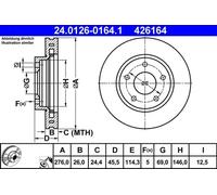 Disco de freno ATE 24.0126-0164.1 delantero, ventilado , 1 Pieza
