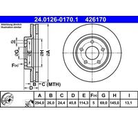Disco de freno ATE 24.0126-0170.1 delantero, ventilado , 1 Pieza