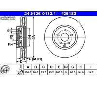 2x Disco de freno ventilado 24.0126-0182.1 ATE para OPEL CHEVROLET
