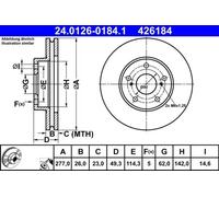 2x Disco de freno ventilado 24.0126-0184.1 ATE para TOYOTA COROLLA Sedán AURIS