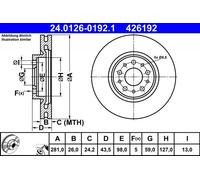 2x Disco de freno ventilado 24.0126-0192.1 ATE para FIAT TIPO Sedán