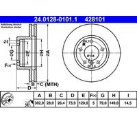 Disco de freno ATE 24.0128-0101.1 delantero, ventilado , altamente carbonizado, 1 Pieza