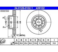 Disco de freno ATE 24.0128-0102.1 delantero, ventilado , altamente carbonizado, 1 Pieza
