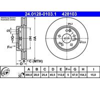Disco de freno ATE 24.0128-0103.1 delantero, ventilado , altamente carbonizado, 1 Pieza