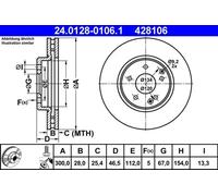 Disco de freno ATE 24.0128-0106.1 delantero, ventilado , altamente carbonizado, 1 Pieza
