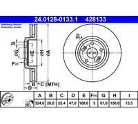 ATE Disco de freno 24.0128-0133.1 delantero ventilado altamente carbonizado 1 pieza