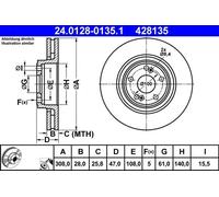 2x Disco de freno ventilado 24.0128-0135.1 ATE para RENAULT LAGUNA II ESPACE IV