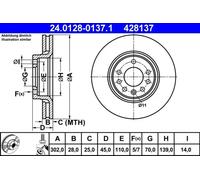 2x Disco de freno ventilado 24.0128-0137.1 ATE para SAAB OPEL
