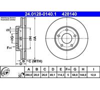 Disco de freno ATE 24.0128-0140.1 delantero, ventilado , 1 Pieza