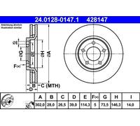 Disco de freno ATE 24.0128-0147.1 delantero, ventilado , altamente carbonizado, 1 Pieza
