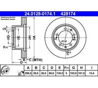Disco de freno ATE 24.0128-0174.1 delantero, ventilado , altamente carbonizado, 1 Pieza