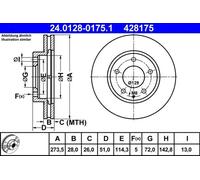 2x Disco de freno ventilado 24.0128-0175.1 ATE para MAZDA XEDOS 9 MPV II