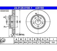 2x Disco de freno ventilado 24.0128-0180.1 ATE para MAZDA MPV II