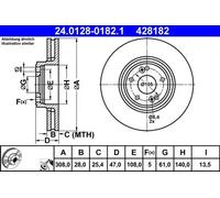 2x Disco de freno ventilado 24.0128-0182.1 ATE para RENAULT LAGUNA II