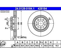 Disco de freno ATE 24.0128-0184.1 delantero, ventilado , altamente carbonizado, 1 Pieza