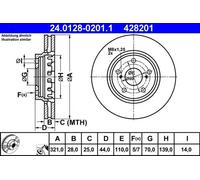 ATE Disco de freno 24.0128-0201.1 ventilado 2 unidades para Opel Astra H/Zafira