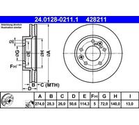 Disco de freno ATE 24.0128-0211.1 delantero, ventilado , 1 Pieza