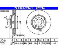 2x Disco de freno ventilado 24.0128-0214.1 ATE para CITROËN PEUGEOT FIAT TOYOTA