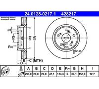 Disco de freno ATE 24.0128-0217.1 delantero, ventilado , 1 Pieza