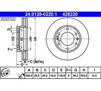 2x Disco de freno ventilado 24.0128-0220.1 ATE para KIA