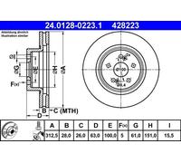 Disco de freno ATE 24.0128-0223.1 delantero, ventilado , altamente carbonizado, 1 Pieza