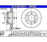 2x Disco de freno ventilado 24.0128-0226.1 ATE para FORD MAZDA