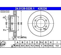 Disco de freno ATE 24.0128-0226.1 delantero, ventilado , altamente carbonizado, 1 Pieza