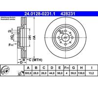 2x Disco de freno ventilado 24.0128-0231.1 ATE para ALFA ROMEO MITO