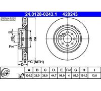 2x Disco de freno ventilado 24.0128-0243.1 ATE para LANCIA DELTA III