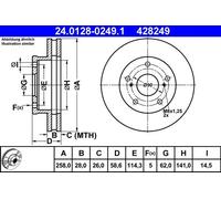 2x Disco de freno ventilado 24.0128-0249.1 ATE para TOYOTA HILUX VII Pick-up