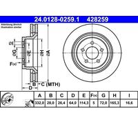 2x Disco de freno ventilado 24.0128-0259.1 ATE para JEEP CHEROKEE