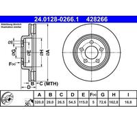 Disco de freno ATE 24.0128-0266.1 delantero, ventilado , altamente carbonizado, 1 Pieza