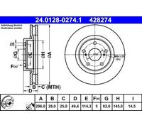 2x Disco de freno ventilado 24.0128-0274.1 ATE para TOYOTA CAMRY Sedán