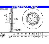 Disco de freno ATE 24.0128-0291.1 delantero, ventilado , 1 Pieza