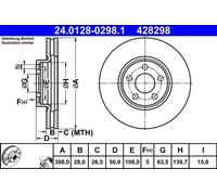 2x Disco de freno ventilado 24.0128-0298.1 ATE para FORD S-MAX GALAXY III