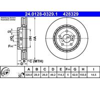 2x Disco de freno ventilado 24.0128-0329.1 ATE para LEXUS TOYOTA