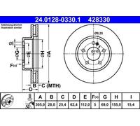 2x Disco de freno ventilado 24.0128-0330.1 ATE para MERCEDES-BENZ CLASE C