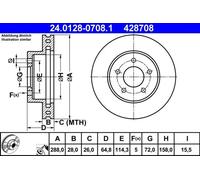 2x Disco de freno ventilado 24.0128-0708.1 ATE para JEEP CHEROKEE