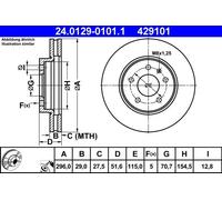 Disco de freno ATE 24.0129-0101.1 delantero, ventilado , altamente carbonizado, 1 Pieza