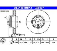 2x Disco de freno ventilado 24.0130-0107.1 ATE para BMW 5 5 Touring