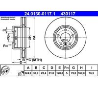 2x Disco de freno ventilado 24.0130-0117.1 ATE para BMW 7