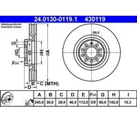 2x Disco de freno ventilado 24.0130-0119.1 ATE para AUDI A4 B6 A4 B6 Avant A4 B7