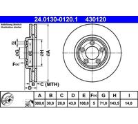 2x Disco de freno ventilado 24.0130-0120.1 ATE para JAGUAR S-TYPE II